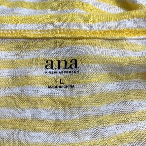 a.n.a Women's Yellow Striped Faux Button Down Tie Front Dolman Sleeve Top NWOT - Picture 7 of 8